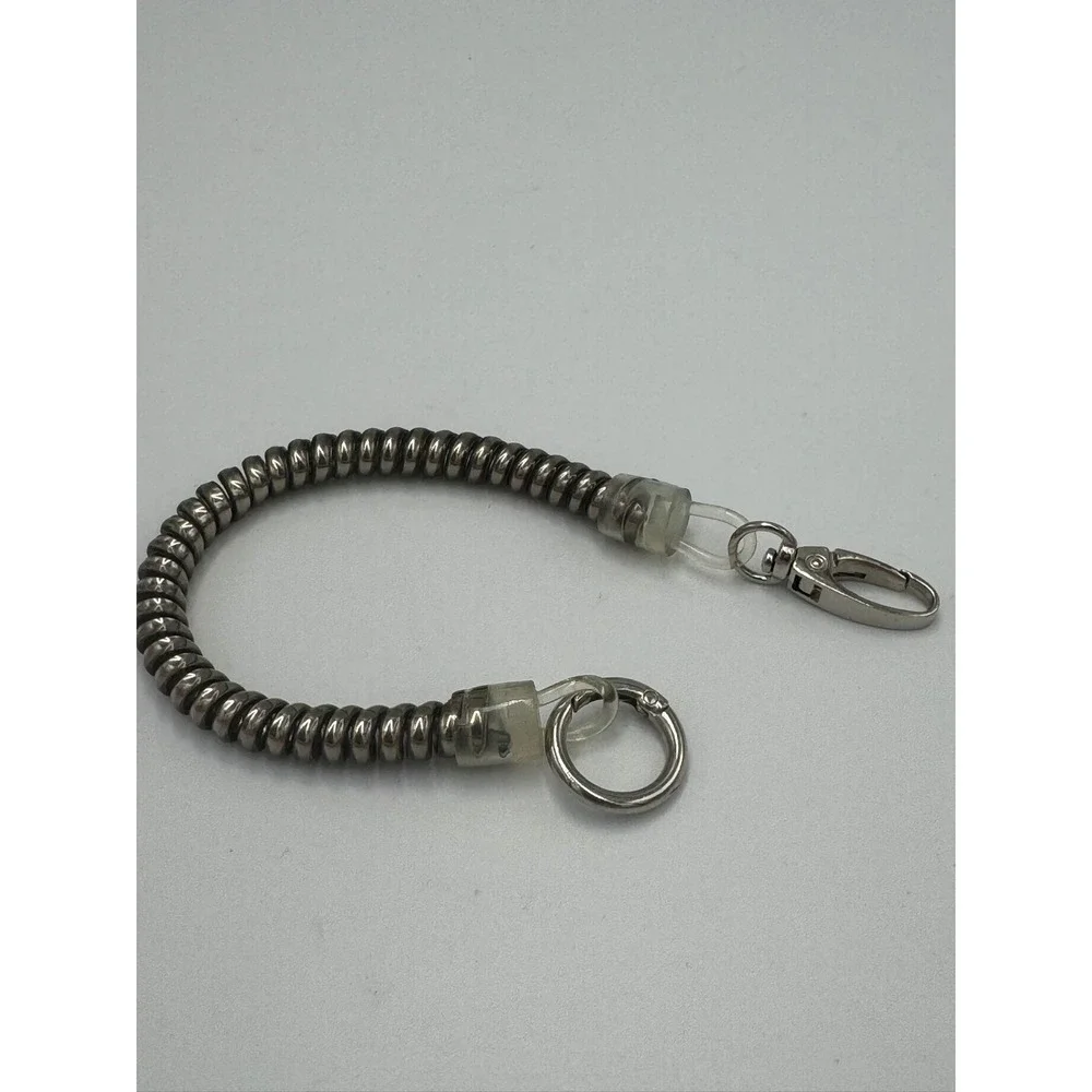 Plastic Stretchy Coil Keychain Wallet Gunmetal Silver Lobster Clasp O-Ring